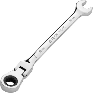 Jetech 8mm Flexible Head Ratchet Combination Wrench, Industrial Grade Flex Ratcheting Spanner, Heat-Treated Cr-V Alloy Steel, 12 Point Ratchet Box Ended and Open End Spanner, Flex-Head Gear Wrench