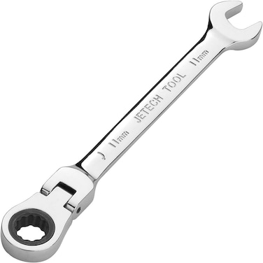 Jetech 11mm Flexible Head Ratchet Combination Wrench, Industrial Grade Flex Ratcheting Spanner, Heat-Treated Cr-V Alloy Steel, 12 Point Ratchet Box Ended and Open End Spanner, Flex-Head Gear Wrench
