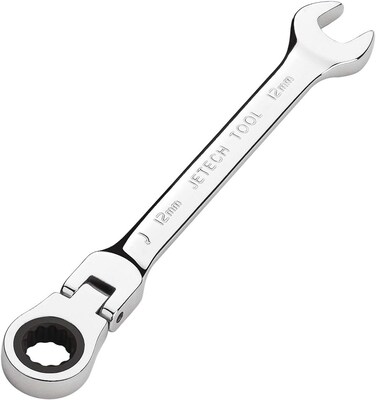 Jetech 12mm Flexible Head Ratchet Combination Wrench, Industrial Grade Flex Ratcheting Spanner, Heat-Treated Cr-V Alloy Steel, 12 Point Ratchet Box Ended and Open End Spanner, Flex-Head Gear Wrench