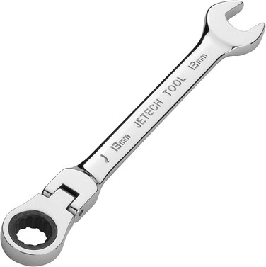 Jetech 13mm Flexible Head Ratchet Combination Wrench, Industrial Grade Flex Ratcheting Spanner, Heat-Treated Cr-V Alloy Steel, 12 Point Ratchet Box Ended and Open End Spanner, Flex-Head Gear Wrench