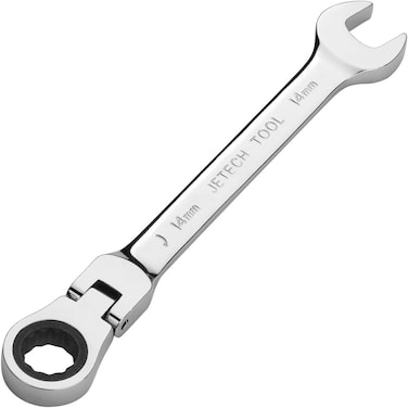 Jetech 14mm Flexible Head Ratchet Combination Wrench, Industrial Grade Flex Ratcheting Spanner, Heat-Treated Cr-V Alloy Steel, 12 Point Ratchet Box Ended and Open End Spanner, Flex-Head Gear Wrench