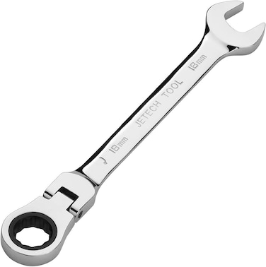 Jetech 18mm Flexible Head Ratchet Combination Wrench, Industrial Grade Flex Ratcheting Spanner, Heat-Treated Cr-V Alloy Steel, 12 Point Ratchet Box Ended and Open End Spanner, Flex-Head Gear Wrench