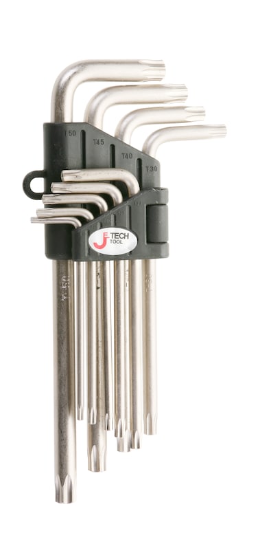 Jetech 9 -Piece Long Arm Tamper-Resistant Torx Key Wrench Set, Security Star Key Wrenches (with Hole), S2 Steel, Torx Size: TT10, TT15, TT20, TT25, TT27, TT30, TT40, TT45, TT50 - SWL-9