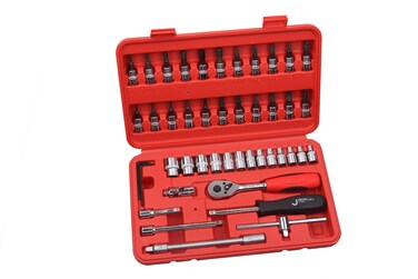 Jetech 46-Piece Metric Socket Set, Includes 1/4 Inch Drive Standard Sockets, Quick-Release Softgrip Ratchet, Hex/Torx/Phillips Bits, Extensions, Sliding T-Bar and Other Accessories in Durable Storage Case- SK1/4-46SP