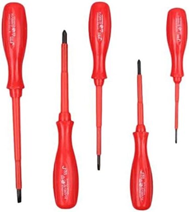 Jetech 5-Piece Insulated Screwdriver Set, Electrician Tools, Slotted and Phillips Screwdrivers, VDE Tested and Certified for Electrician Safety - IS-5PCSET