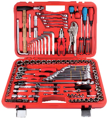 Jetech 142-Piece Socket Set, Professional Mechanical Tool Kit, 3-Drive Metric Socket Set (1/4", 3/8", 1/2"), Standard &amp; 12-Point Sockets, S2 Steel Bits, Go-Through Screwdrivers, Hinge Handle and Others in Heavy-Duty Case &ndash; SK-142SP