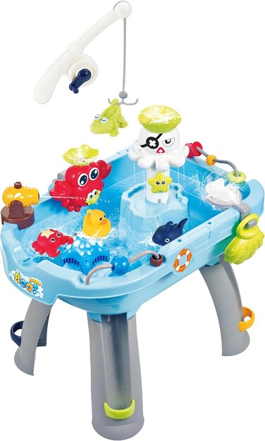 Youleen 14-Piece Game Boat Water Play Set for Toddlers &ndash; Interactive Sensory Water Table with Fishing Rod, Net, &amp; Squirt Toys &ndash; Educational Summer Toy for Boys &amp; Girls (Ages 18m+)