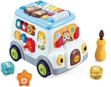 Youleen Multi-Function Musical Learning Bus for Toddlers &ndash; Early Educational Pull-Along Toy with Shape Sorter, Xylophone, &amp; Animal Sounds &ndash; Safety Certified &ndash; Gifts for Boys &amp; Girls 19M+