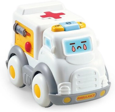 Youleen Ambulance Town Vehicle Toy for Kids - Realistic Lights &amp; Sound Effects, Interactive Sliding Doors - Age 19+ Months