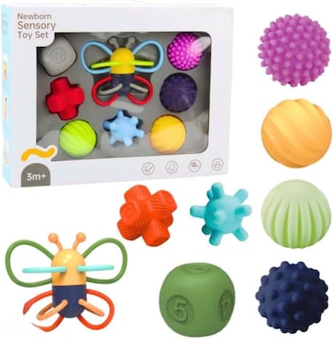 Youleen Sensory Toy Kit for Babies &amp; Toddlers &ndash; BPA-Free Silicone Teethers, Rattles &amp; Grasping Balls &ndash; Early Development Educational Toys for Newborns to 19 Months+