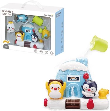 Youleen Sprinkle &amp; Spin Fun Bath Toy Set for Toddlers &amp; Babies, 36 Months+, Educational Water Station with Suction Cups, Includes Floating Animal Characters (Penguin, Seal, Turtle)