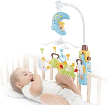 Youleen Musical Crib Mobile for Baby - Soothing Hanging Moon &amp; Star Toys with Lullabies - Developmental Rotating Bed Bell for Newborns (0m+)