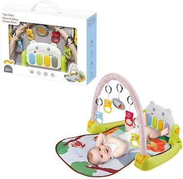 Youleen Tiger Baby Gym Play Mat with Musical Kick &amp; Play Piano - Activity Center with Detachable Hanging Rattles - Tummy Time Mat for Newborns, Infants, and Toddlers - 0 Months+