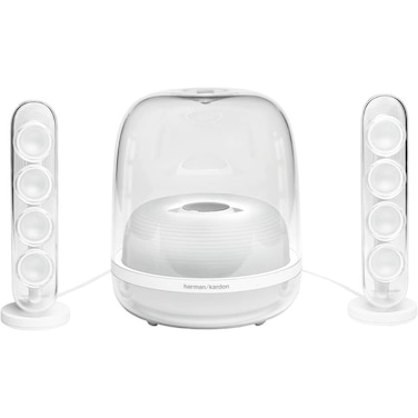 Harman Kardon SoundSticks 4, Bluetooth Wireless Streaming, Transparent Dome Design, Iconic Sculptural Design, Room-Filling Sound, Subwoofer with Rippled Surface, White
