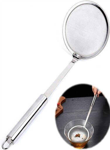 Fine Mesh Skimmer Spoon, Professional 304 Stainless Steel Hot Pot Fat Strainer for Oil Filter Skimming Grease and Foam, Durable Multi-Functional Kitchen Cooking Mesh Food Strainer Ladle