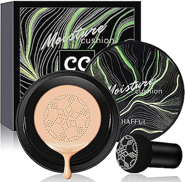 Bizzico Mushroom Head Air Cushion CC Cream Foundation, Moisturising BB Cream Makeup Long Lasting Matte Concealer (Natural), Silky And Smooth Air Cushion