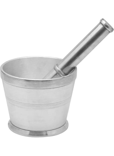Aluminium Mortar With Stand, Silver, RAM003, Garlic Crusher, Manual Spices Grinder, Chutney Maker, Ideal for Ginger, Garlic, Herbs Grinder Silver