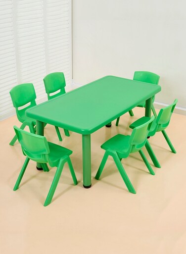 7 Pieces Furniture Plastic Rectangle Table With Chair For Children Reading