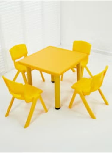 Indoor 5 Pieces Yellow Color Furniture Set Plastic Table And Chair For Kids