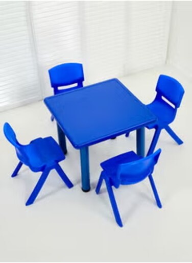 5 Pieces Plastic Furniture Blue Square Table And Chair Set For School Children