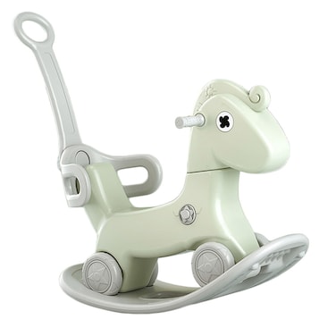 Children Ride On Animal Toy With Backrest Push Rod Indoor Plastic Rocking Horse For Kids