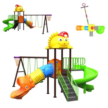 Kids Outdoor Swing Slide Playset Plastic Commercial Basketball Hoop Playground Equipment Backyard