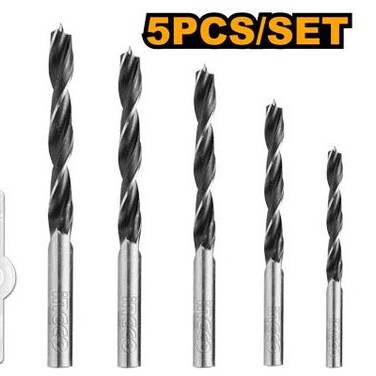 INGCO 5 PCS Wood Drill Bits Set AKDB5055 High-Performance Professional Drill Bits for Woodworking, Carpentry, and DIY Projects