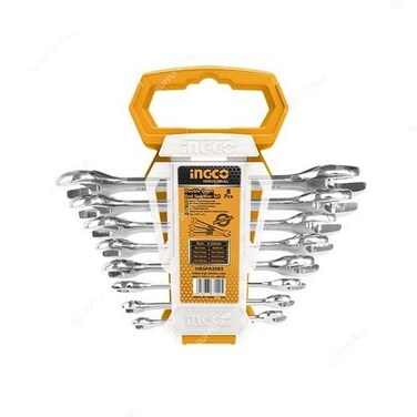 INGCO DOUBLE OPEN END SPANNER SET HKSPA2088 - مجموعة مفتاح ربط مزدوجة النهاية 8 قطع، فولاذ كروم فاناديوم متين، مقابض مريحة، مثالية للاستخدامات الميكانيكية والأعمال اليدوية