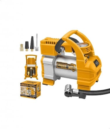 INGCO Auto Air Compressor AAC1408 &ndash; Portable 12V Car Tire Inflator with Digital Gauge for Cars, Bikes &amp; Sports Equipment