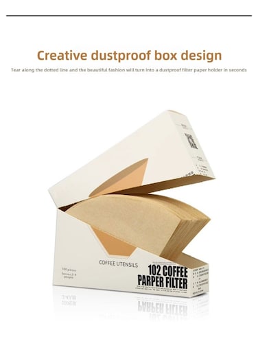 Premium Coffee Filters, Natural Unbleached Paper Filters for Pour Over Coffee, 100 Counts
