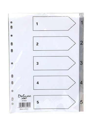 Grey 1-5 PVC Index Divider &ndash; Durable, Reusable Document Organizer Tabs