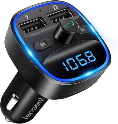 LENCENT Bluetooth FM Transmitter Wireless Radio Adapter Car Kit with Dual USB Charging Car Charger MP3 Player Support TF Card &amp; USB Disk
