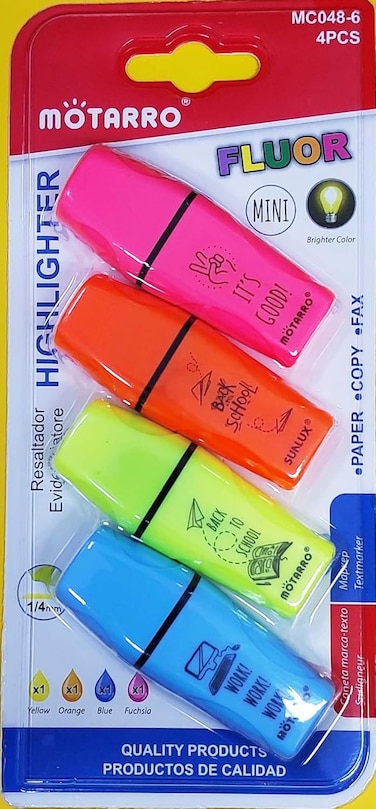 Motarro - Highlighters - Mini TextMarkers Pastel and Fluorescent Colours Different Varieties (MOTARRO-FLOUR MINI 4PCS)