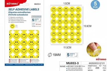 MOTARRO MU033-3 Self-Adhesive Emoji Smiley Stickers Pack of 2, 19 mm Size

