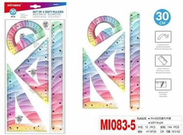 Motarro MI083-5 Soft Plastic Ruler 4-Pieces, Multicolor