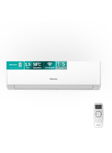 Hisense 1.5 Ton Split AC,Air Conditioner,18000 BTU with Rotary R410A compressor,LED Hidden Display,4D Airflow,Sleep Anti-Midew Running,ESMA 2 Star Energy saving, Wifi-Connect, Easy Clean,I Feel/Smart/Sleep mode,Timer,Cooling up to 58℃, Hi-18CF4SXTKA01 White (No Installation)