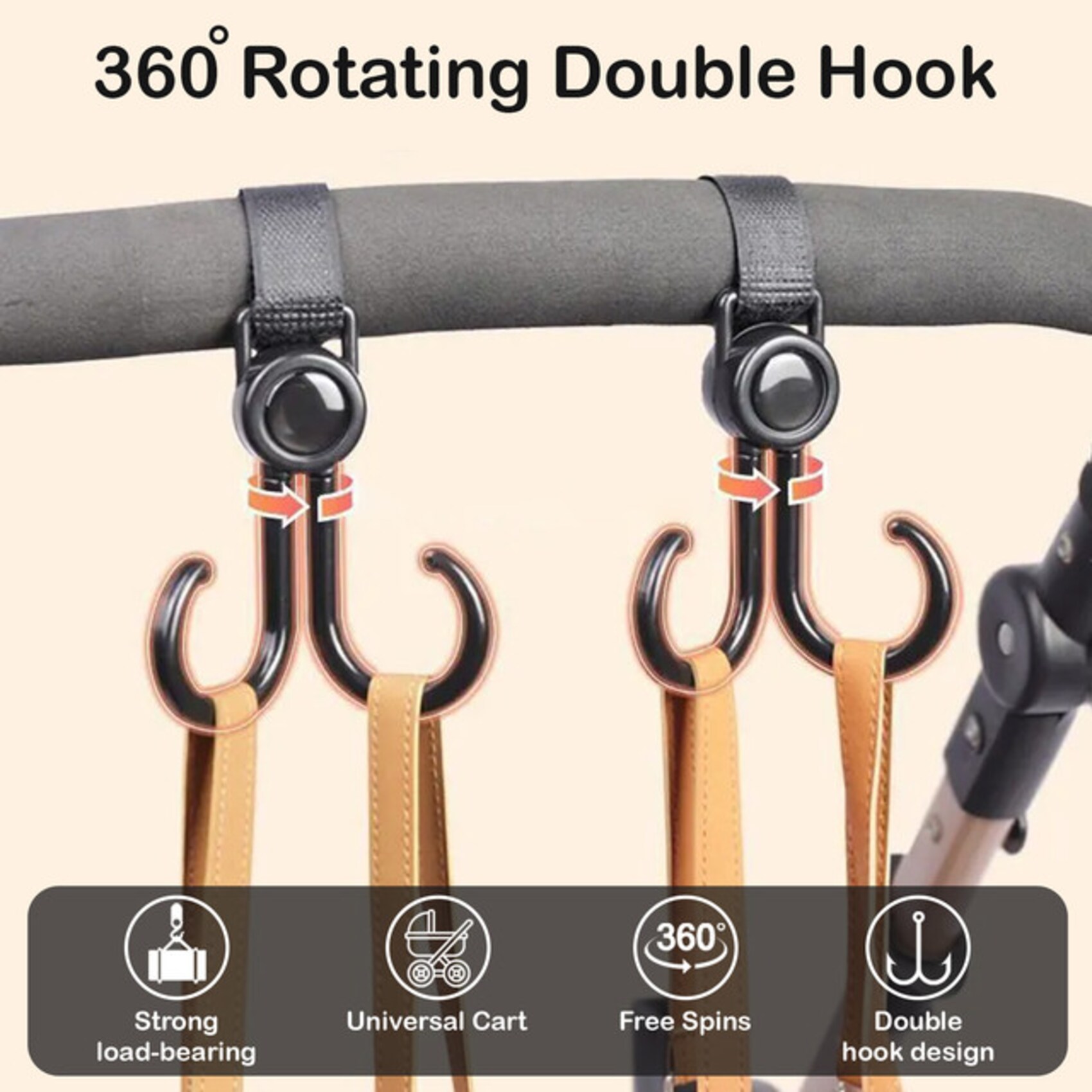 Sunveno 360 Rotatable and Adjustable Velcro Strap Universal Multipurpose Stroller Hooks 2Pcs Online Carrefour UAE