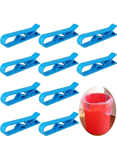 SOLDOUT 10 PCS Garbage Bags Clip Retaining Clamp Non-Slip Plastic Trash Bag Fixed Universal Sealing Dustbin Can Clips Holder (Blue, Pack of 10)