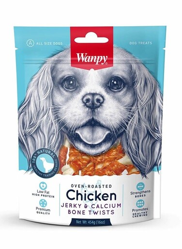 Wanpy Oven - Roasted Chicken Jerky and Calcium Bone Twists Dog Treat 100g