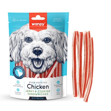 Wanpy Chicken Jerky &amp; Codfish Sandwiches 100g
