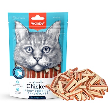 Wanpy Chicken Jerky and Codfish Sandwiches for Cats 80g
