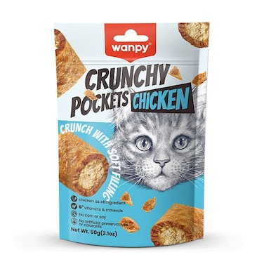 WANPY Crunchy Pocket Chicken Recipe &ndash; Dual Texture Cat Treat with Creamy Filling