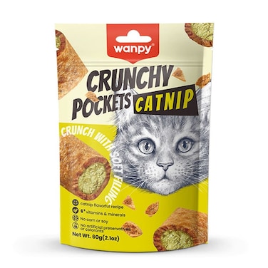 WANPY Crunchy Pocket Catnip &amp; Chicken Recipe &ndash; Crispy Cat Treats with Creamy Filling