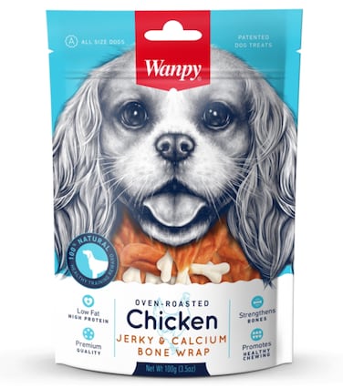 Wanpy Chicken Jerky and Calcium Bone Wrap 100g