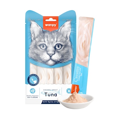 Wanpy Creamy Lickable Cat Treats &ndash; Tuna (14gx5) &ndash; 1Box 12pcs