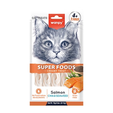 WANPY Superfoods Creamy Treat For Cat Salmon With Chia &amp; Seaweed 70g