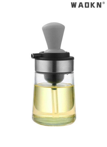 Silicone Brush and Pour Oil Bottle in One, Transparent Glass, Control Oil Dispenser, Ideal for Kitchen, Hygienic, Perfect for Cooking and Baking, Essential Kitchen Tool,350 ml