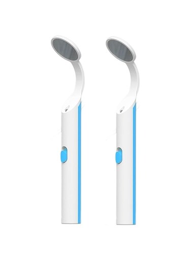 KASTWAVE LED Lighted Teeth Inspection Mirror, 2 Pieces Dental Mirror for Teeth with Light, Anti Fog Curve Angle Mouth Mirrors, Dentist Oral Care Tool, Oral Inspection Mirror for Home Use (Light Blue)
