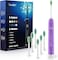 7AM2M Sonic Electric Toothbrush with 6 Brush Heads for Adults and Kids, One Charge for 120 Days, Wireless Fast Charge, 5 Modes with 2 Minutes Built in Smart Timer, Electric Toothbrushes (Purple)
