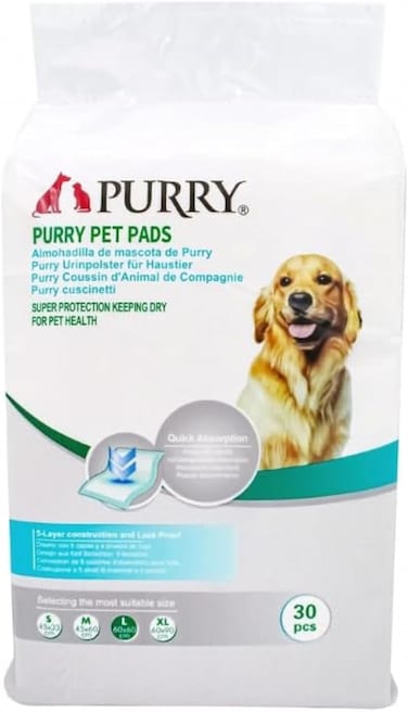 Purry Pet Training Pads Quick Absorbent , Leak Proof And 5 Layer With Floor Sticker 60x60Cm-30Pcs
